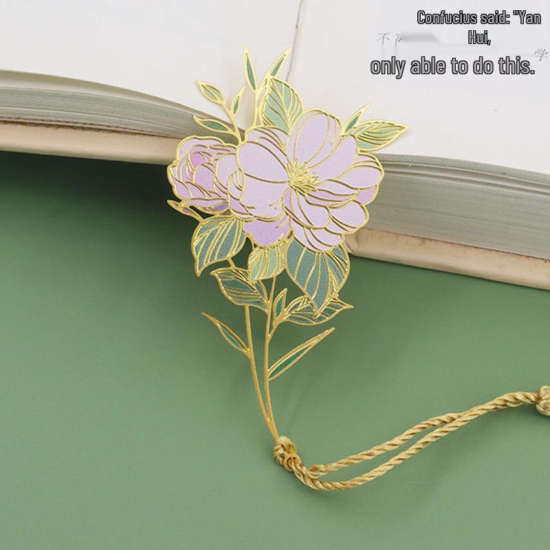 Chinese Lotus & Rose Metal Bookmark with Tassel – Artistic and Exquisite Design