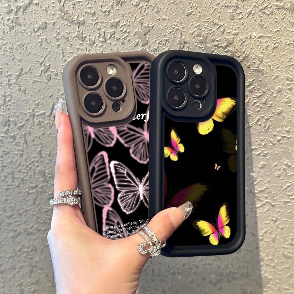 LZ4 Butterfly Art Design Silicone Phone Case for iPhone 11 13 14 15 16 Pro Max 7 8 16 Plus 12 Mini XS Max XR Shockproof Back Cover