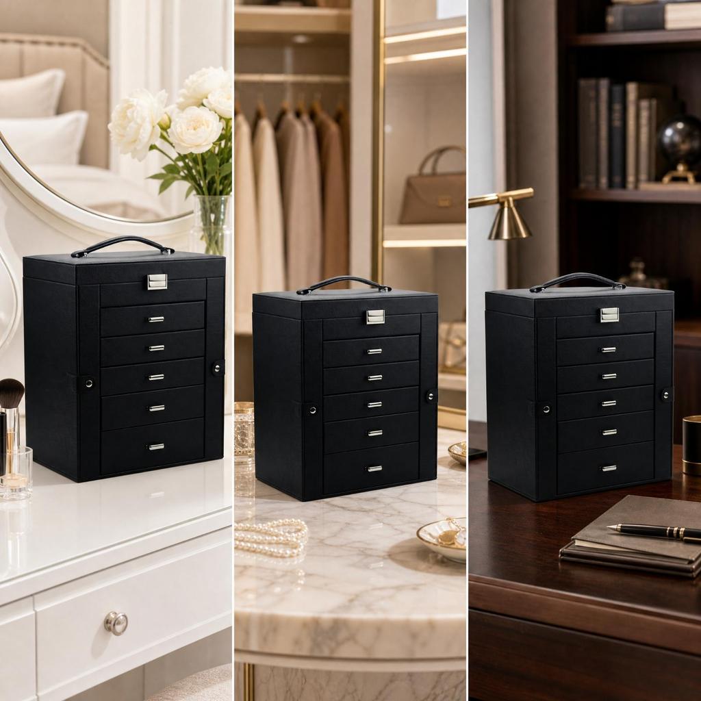 Jewelry Organizer Box with Drawers Compartmentalized for Vanity