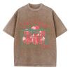 Strawberries Cotton Washed T-Shirt Womens Fresh Fruit Printing T Shirts O-Neck Oversized Acid Wash Tops Womans