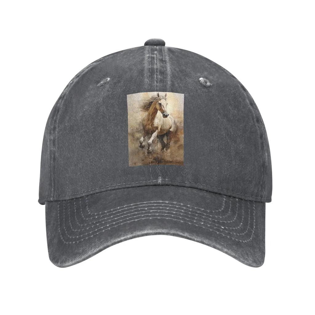 Horse Galloping In The Desert Illustration Denim Cap Casual Baseball Caps Adjustable Hat Summer Unisex Baseball Hats