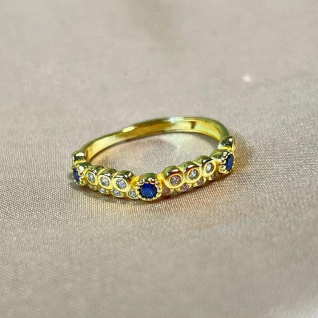 Women's Blue Diamond Honeycomb Ring: S925 Sterling Silver, Adjustable, Japanese Light Luxury Design.