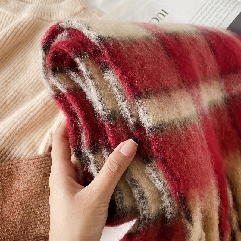 Mohair scarf girls thickened warm scarf fringed winter wool shawl new plaid