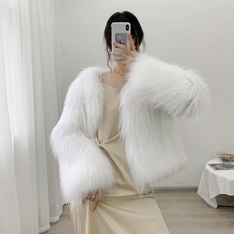 Winter new imitation fox fur imitation coat women's short long hair fashion slim imitation mink plush warm
