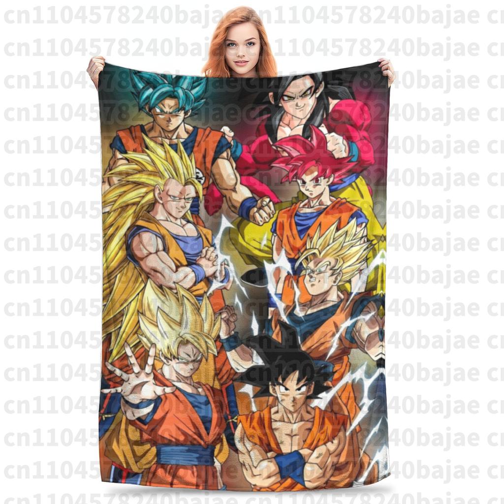 Dragon Ball Z Knitted Blanket Flannel Anime Son Goku Soft Throw Blankets for Bed Bedroom Quilt
