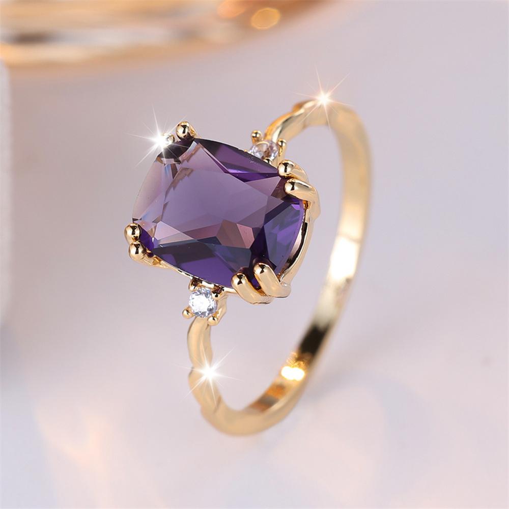 Trendy Purple Zircon Squarel Stone Vintage Gold Color Wedding Bands Engagement Rings For Women Men Minimalist Jewelry
