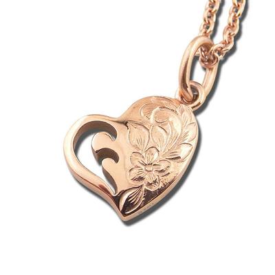 [Aloha Lokahi] Hawaiian Jewelry Necklace, Surgical Stainless Steel, Heart Plumeria, Rose Gold Cable Chain (2mm Wide Stainless Steel), 45cm