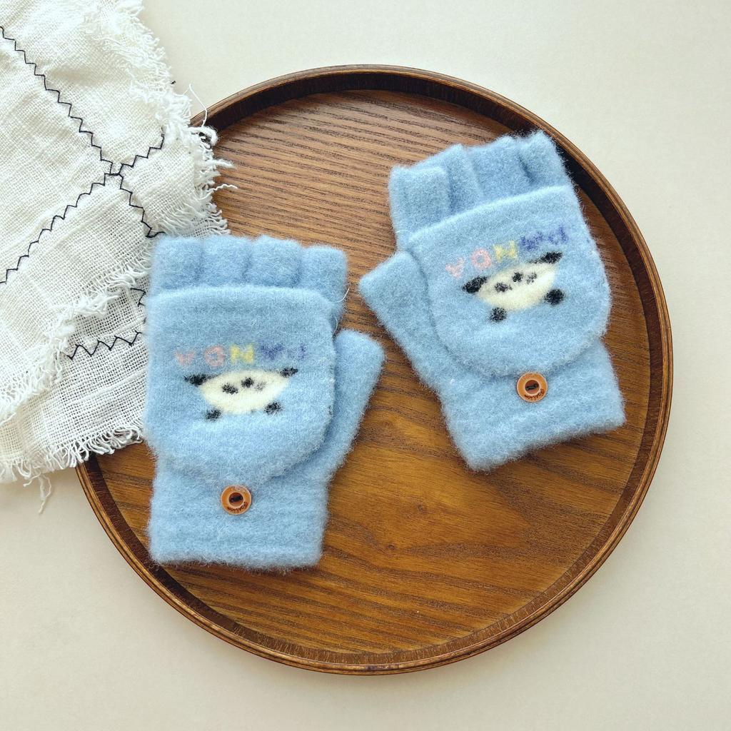 Kinderhandschuhe Winter Warm und Kälteschutz für männliche und weibliche Babys Niedliche Cartoon Plus Samt Klappbare Halbfingerhandschuhe