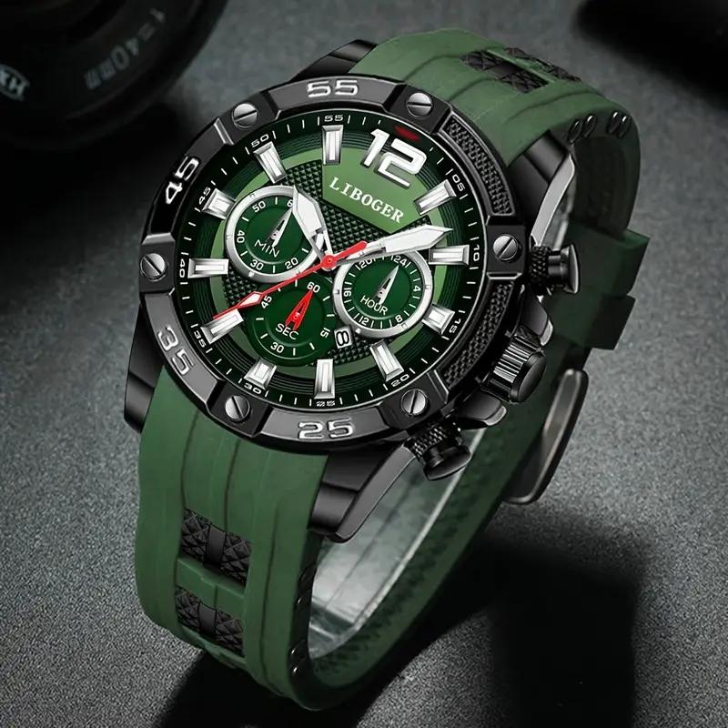 Luxury Large Dial Men Watches Casual Silicone Strap Quartz Wristwatches with Date Calendar For Mens Clock Reloj Hombre