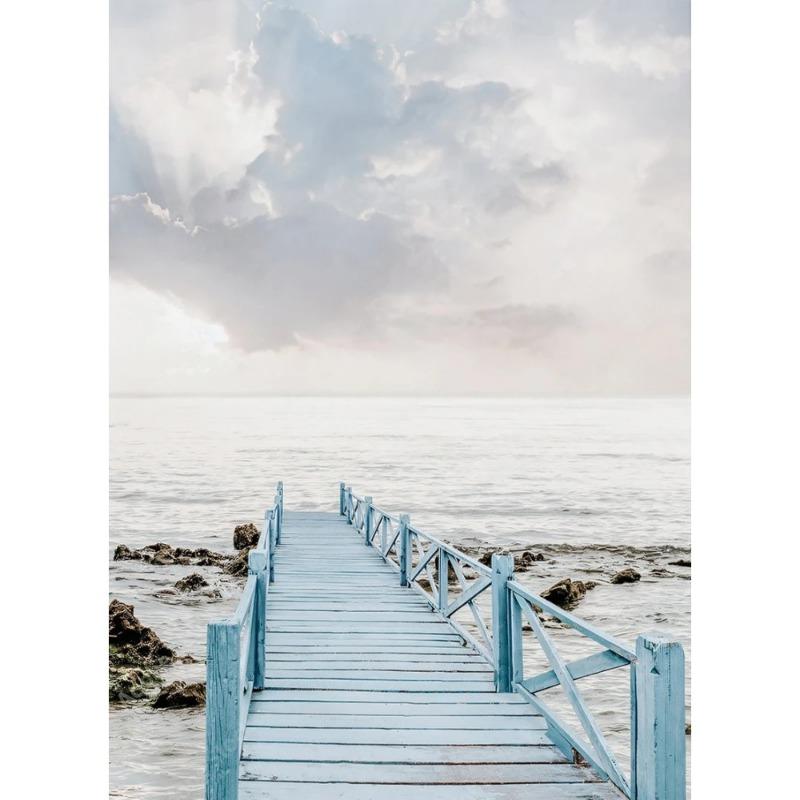 Nature Beach Sea Waves Coastal Pampass Grass Reed Sky Bus Photography Nordic Poster Canvas Printing Wall Home Decor