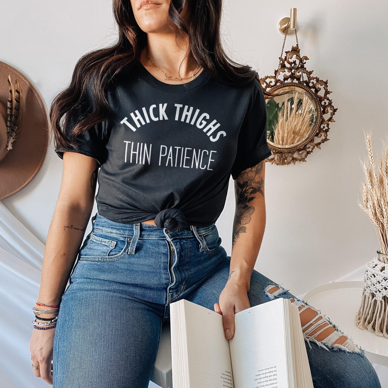 Curvy Confidence Shirt, Body Positive Graphic Tee, Thick Thighs Thin Patience Slogan Gift L