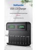 Eight-Slot USB LCD Universal Charger for AA/AAA/C/D Ni-MH Batteries with Type-C Charging