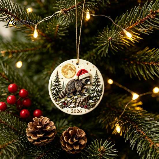 Christmas Tree Aesthetic Accessory Raccoon Acrylic Ornament, Cute Animal Hanging Decor for Healing Style Desk, Festive Holiday Home Decoration, Unique