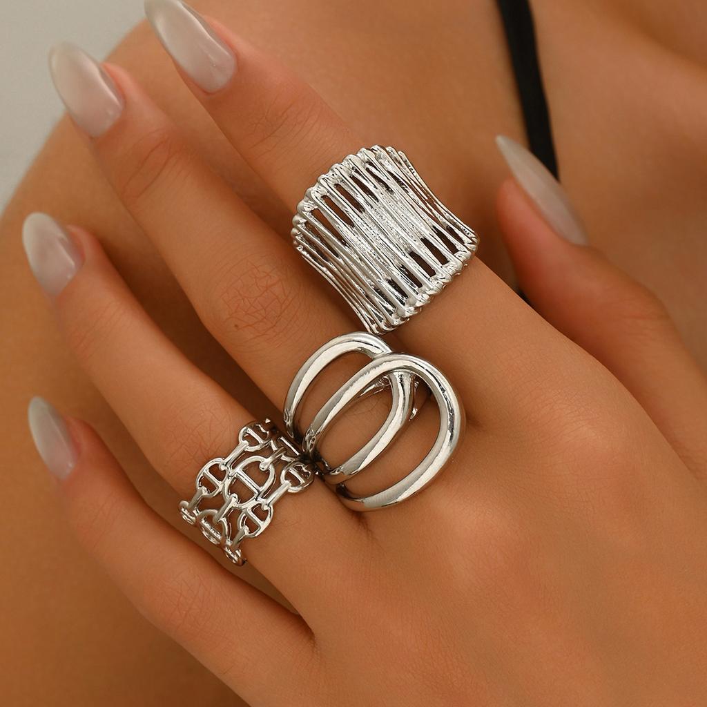 Fashion Women's Jewelry Geometric Smooth Design Versatile Ring Niche High-end Jewelry Set