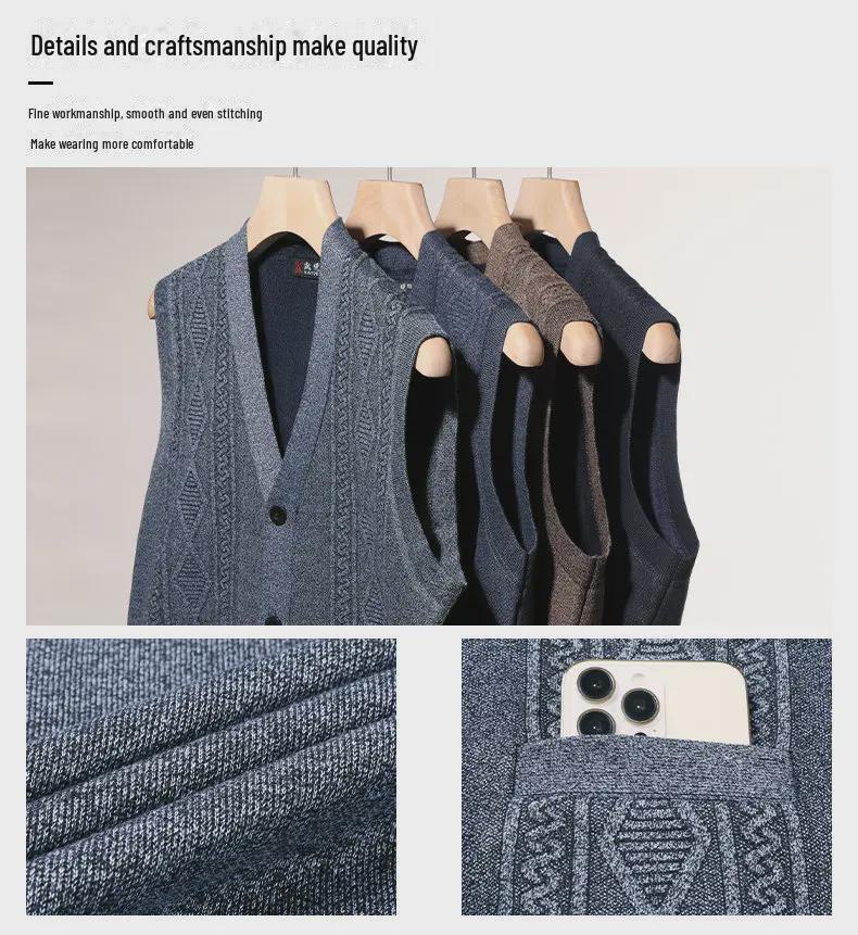 Vesta Pulover Tricotată Groasă cu Plus de Catifea pentru Bărbați pentru Iarnă