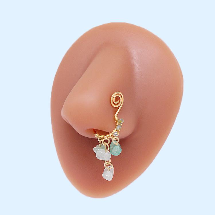 European & American Irregular Crushed Stone Nose Stud with Colorful Eyes & Five-Star Pendant