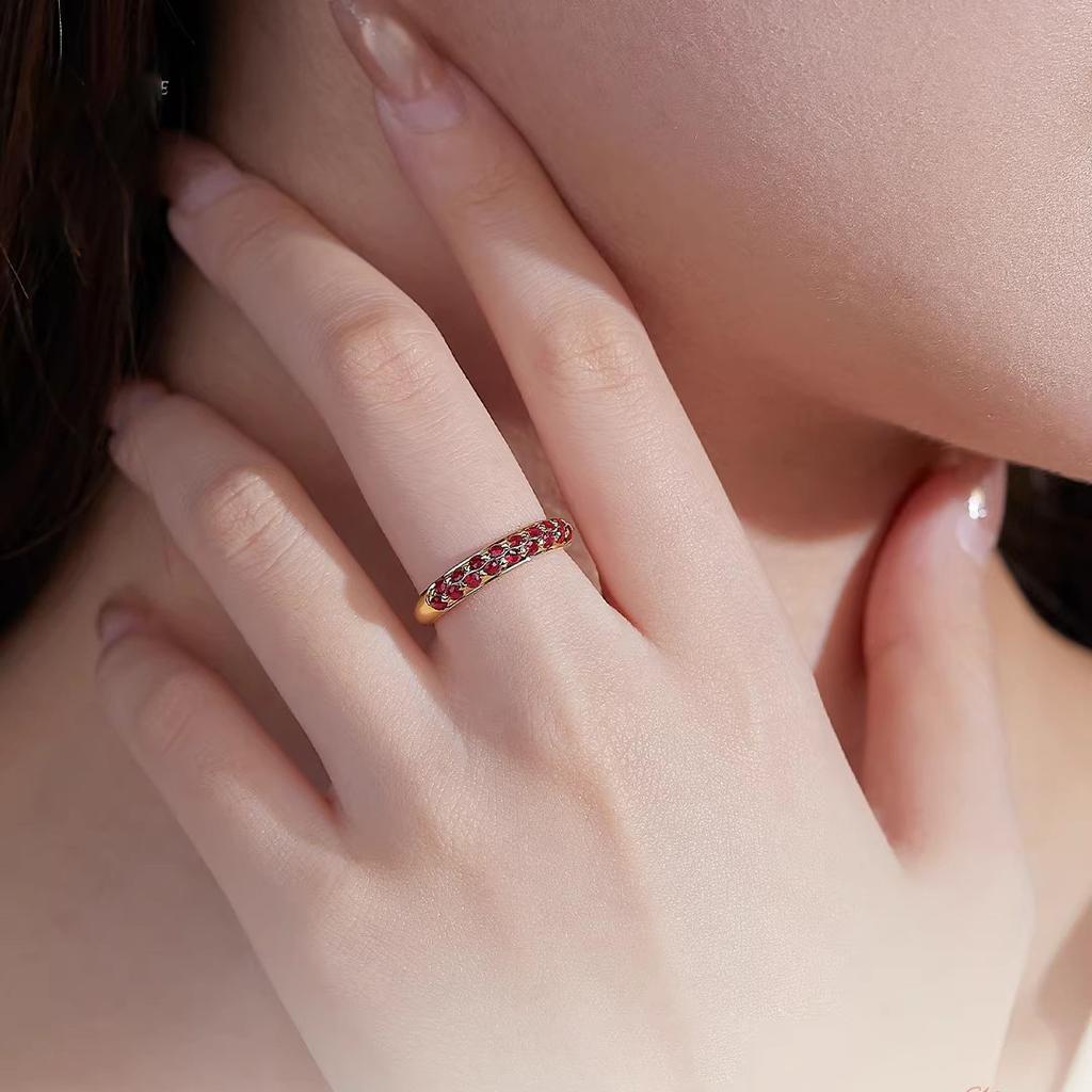 Fashionable Golden Pigeon-blood Red Corundum Ring - Elegant Red Diamond Pair Of Earrings Party Wedding Engagement Jewelry Gift
