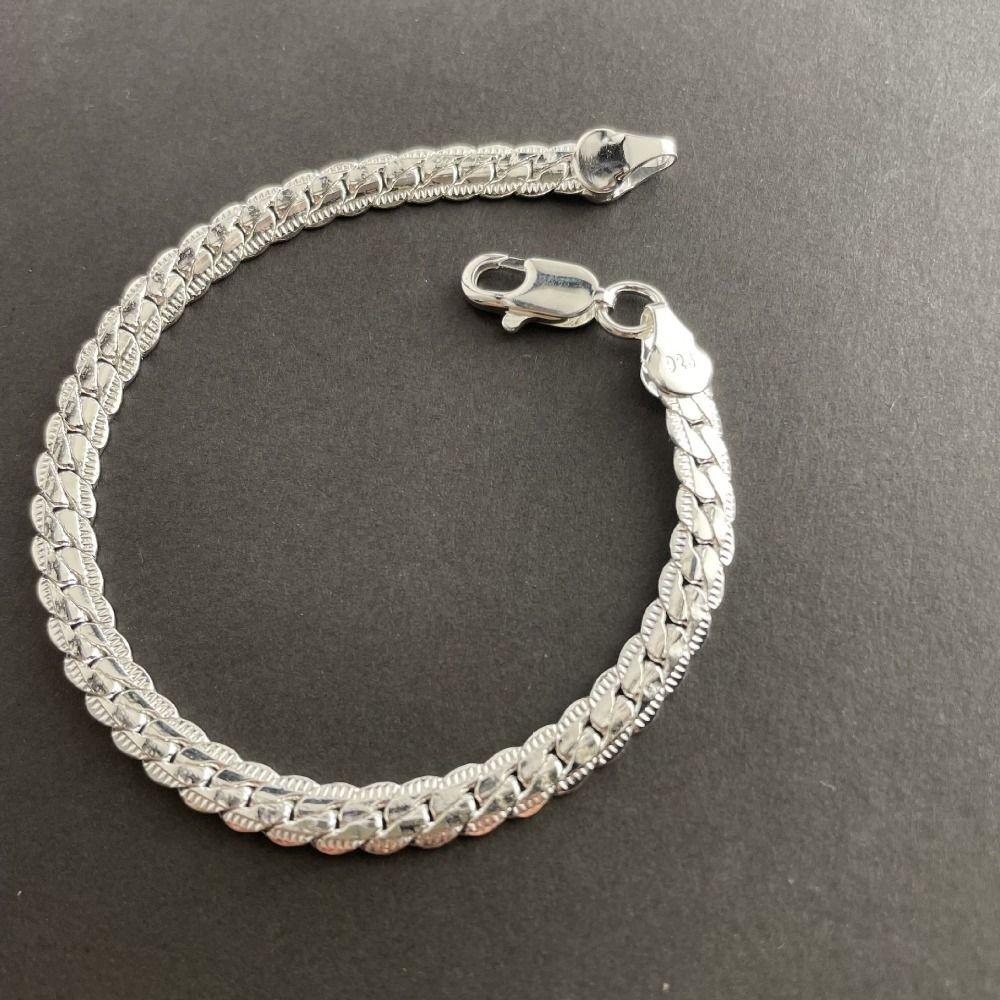 2Pcs 5mm Side Chain Necklace Full Side Snake Chain Bracelet Flat Chain Bracelet Fashion Jewelry