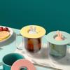 Cute Rabbit Food-Grade Silicone Cup Lids (2-Pack, 100mm Universal)