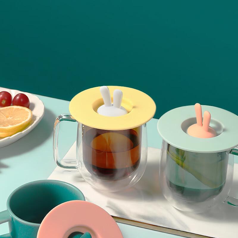 Cute Rabbit Food-Grade Silicone Cup Lids (2-Pack, 100mm Universal)