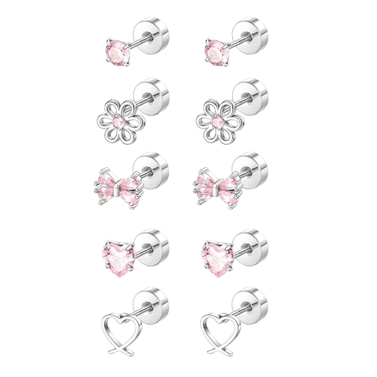 

Cute Bowknot Butterfly Heart Flower Studs Surgical Steel Earrings Allergy Resistant for Sensitive Ears with Screw Back 1