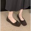 Fashion Woman Casual Square Head Bow Flats Flock Mocasines Ballerina Church Flats Female Suede Elegant Soft Sole Women Shoes