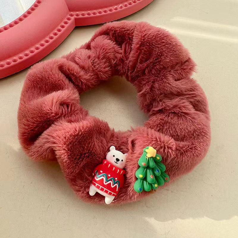 Autumn & Winter Plush Scrunchies: Christmas Snowman & Tree Hair Ties, Boutique Hair Accessories