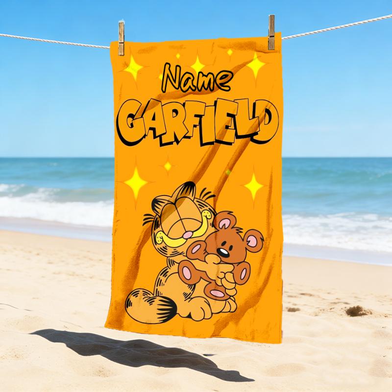 Custom Name Garfield Hug Stylish Digital Printing Beach Towel Quick‑Drying Absorbent Blanket for Beach Pool Gym Travel