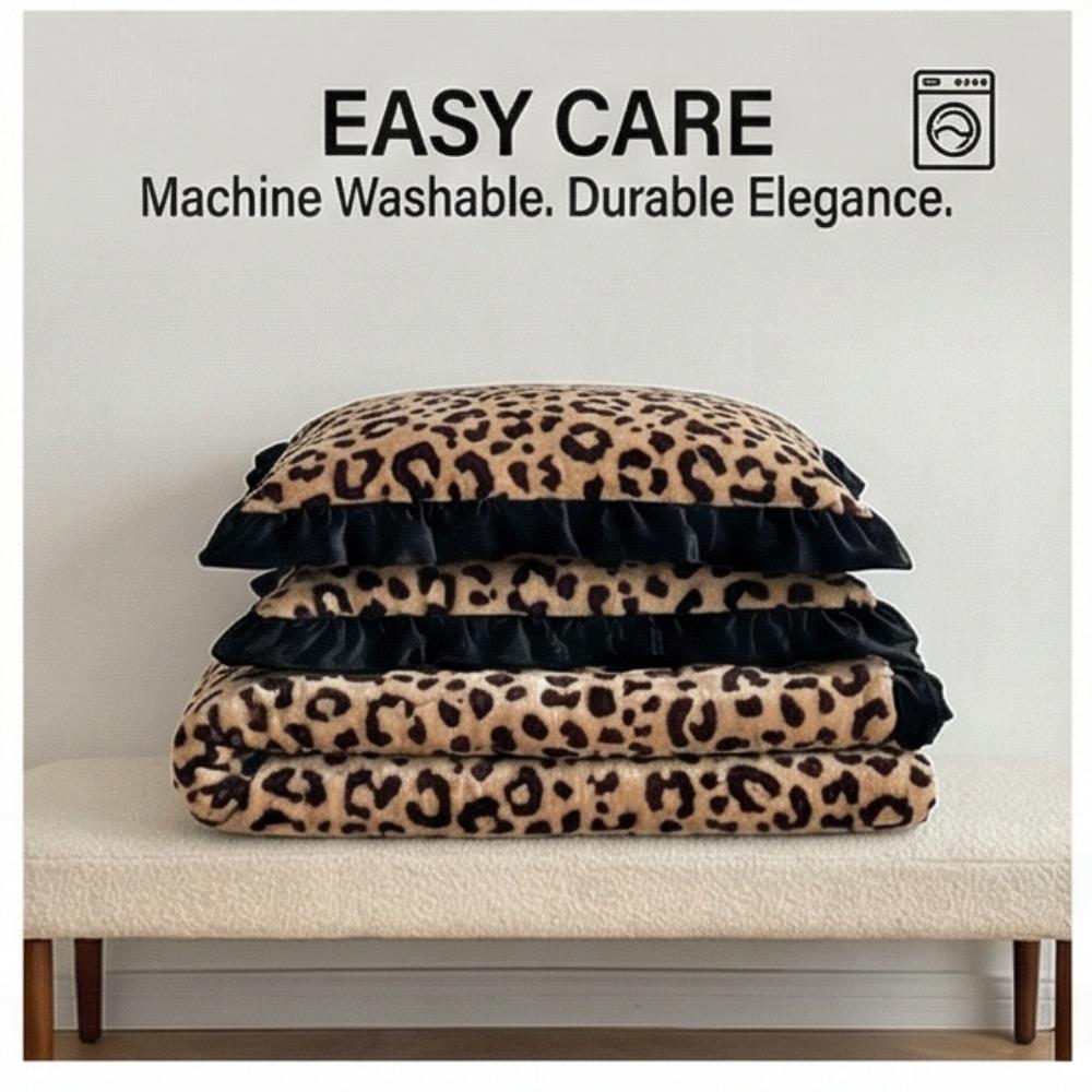 סט מצעים יוקרתי לחורף עם הדפס נמר ופרוות ארנב, ארבעה חלקים - כיסוי שמיכה עם ריפוד נוסף והגדלת עובי לחימום ונוחות משופרים.