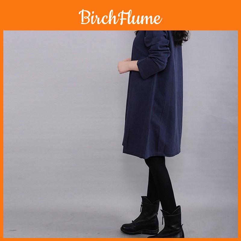 Timeless Vintage Women Long Sleeve Pullover V Neck Tunic Dress For Casual Elegance