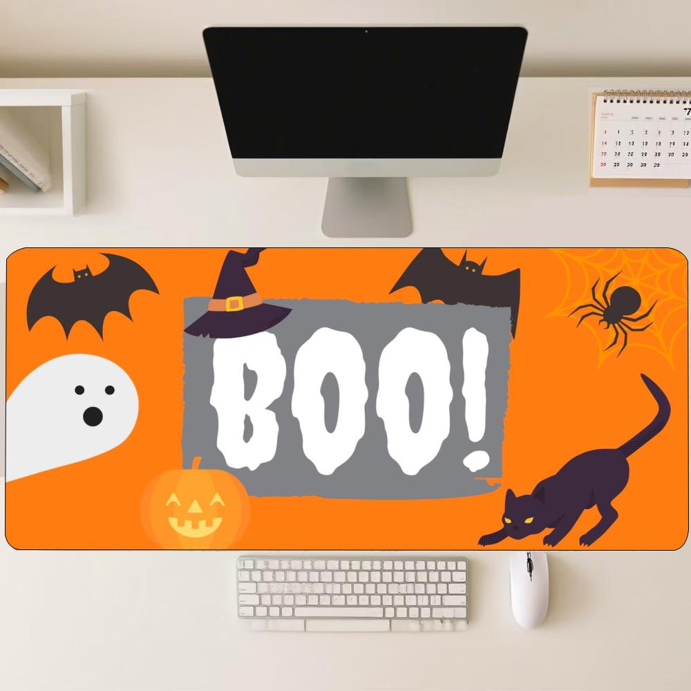 Boo Cute Ghost Black Cat Jack O Lantern Stars Leaves Large Gaming Desk Mat Non Slip Rubber Base Xxl Mouse Pad For Fantasy Art