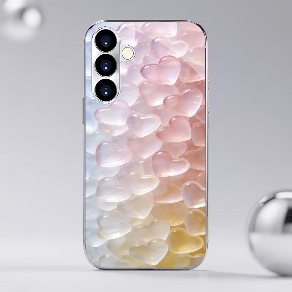 Gradient Macaron heart-shaped glass phone case suitable for Samsung Galaxy S26 S25 S24 S22 S21 S20 FE/Ultra/Plus anti drop