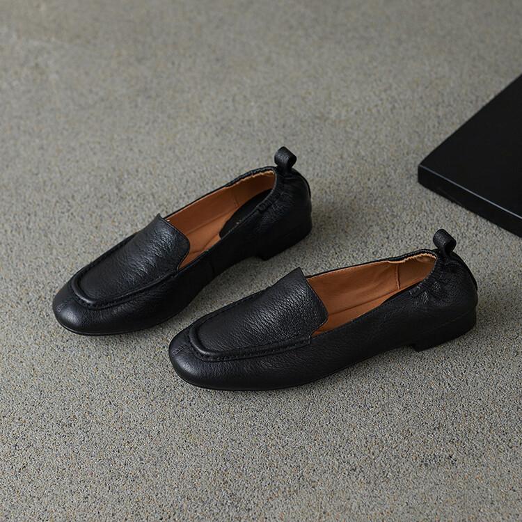 Chao soft~ new single shoes one-pedal leather loafers 2025 autumn new shallow mouth versatile flat shoes