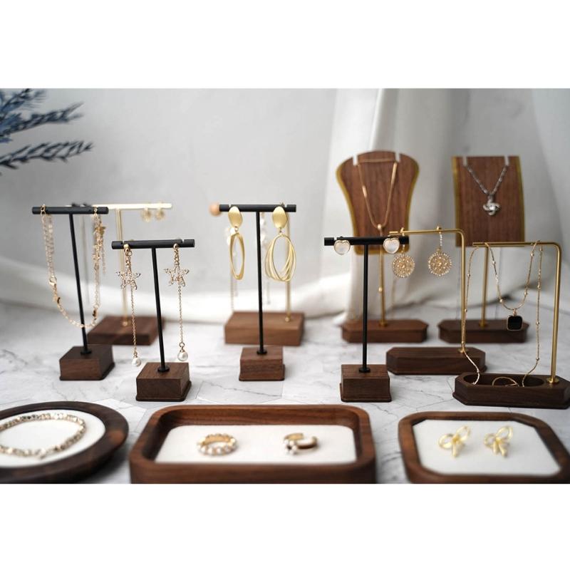 Jewelry Display T-Shape Bar Earrings Show Stand Shelf Wood Rings Holder Rack Jewelry Organizer for Home Decoration