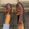 Women's Retro Thick Sole Chunky Heel British Style Bow Loafers.