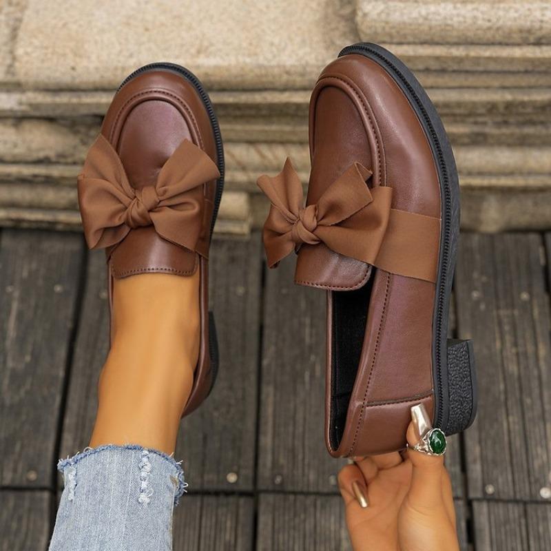 Women's Retro Thick Sole Chunky Heel British Style Bow Loafers.