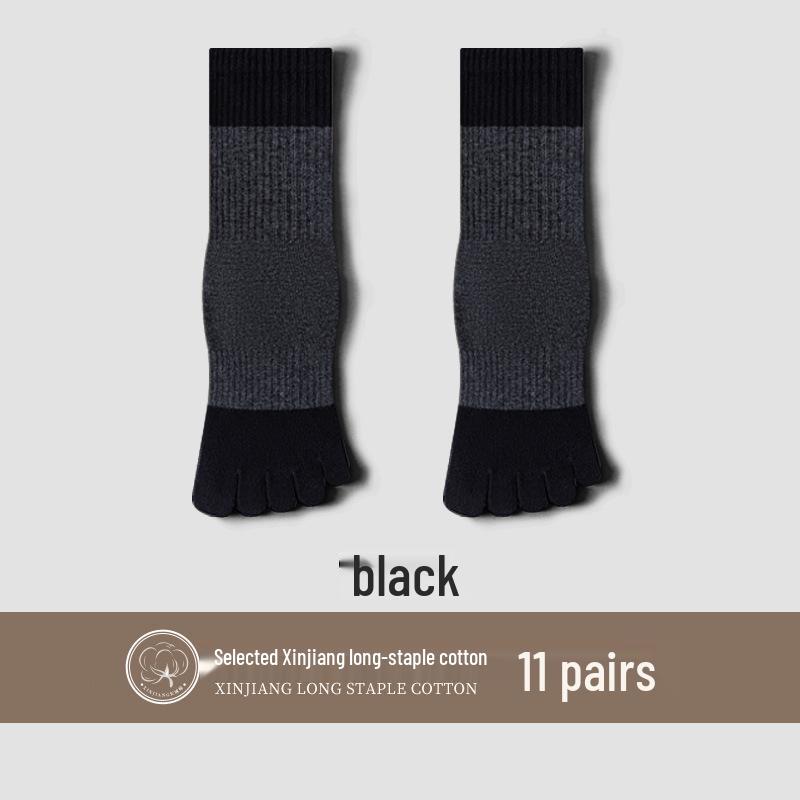 Men's Sports Cotton Five-Toe Socks: Sweat-Absorbent, Anti-Odor, Mid-Calf, Solid Colors, Autumn Collection.