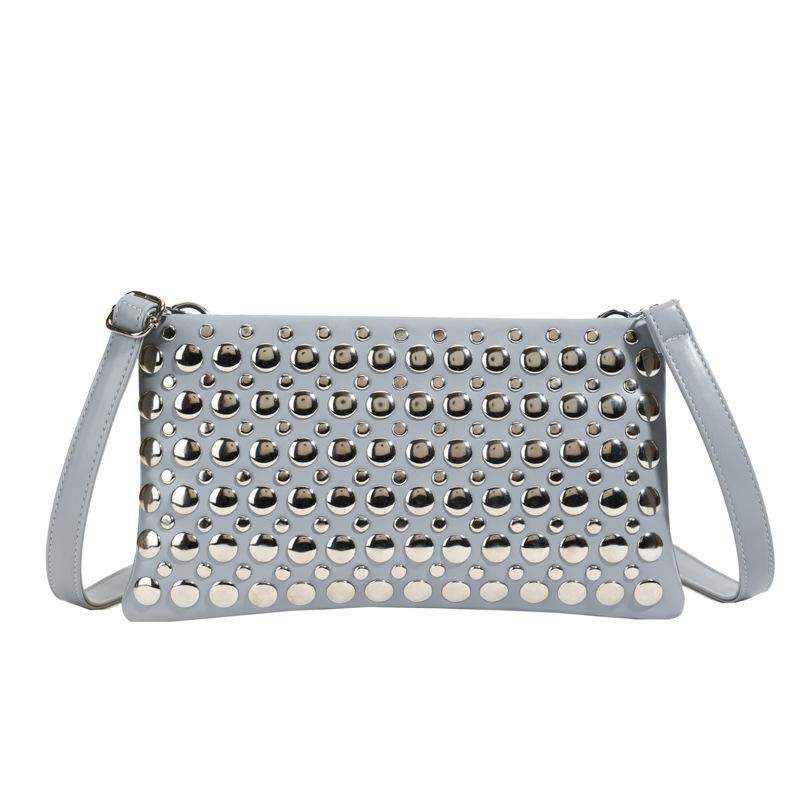 Punk Rivet Crossbody Bags for Women Soft PU Leather Shoulder Bag Luxury Studded Purses and Handbags Square Phone Flap Clutch NEW