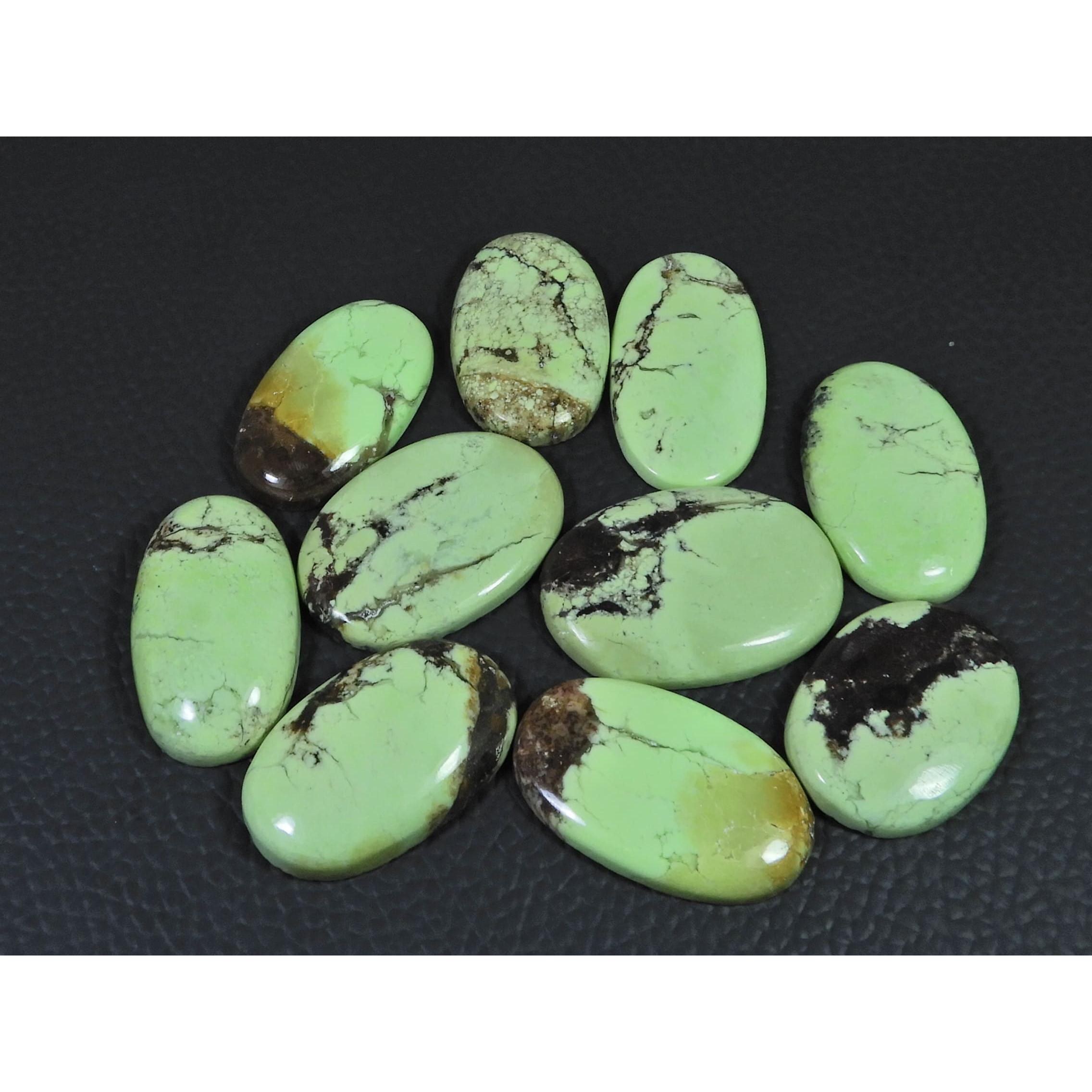 237Cts. Natural Lemon Chrysoprase Oval Cabochon Loose Gemstone 10 Pcs Lot C-2497