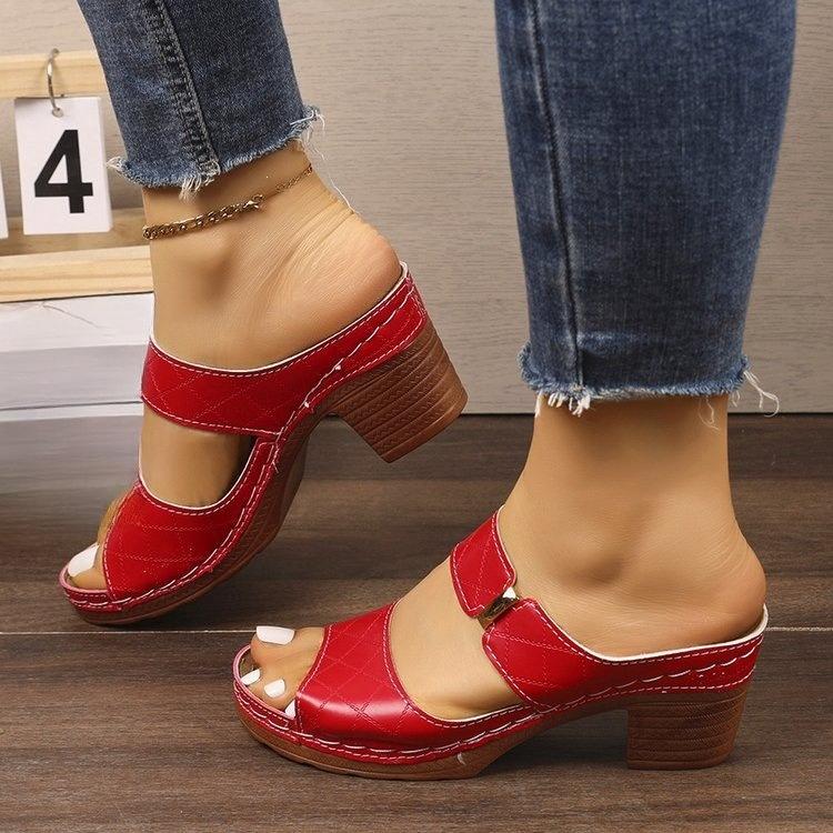 

High-heeled Slip-on Women s Shoes, Thick-soled Toeless Sandals 43 червоний