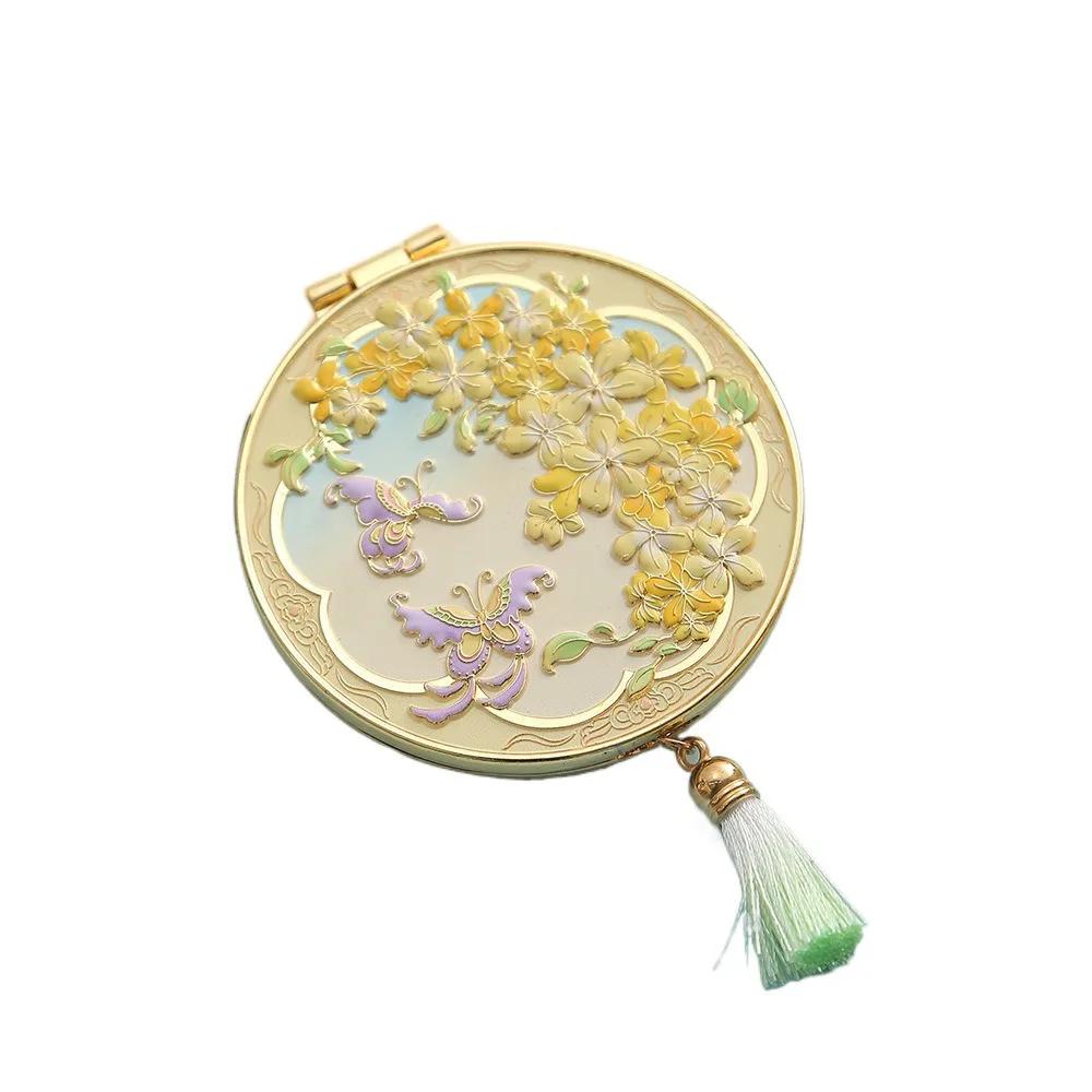 Chinese Style Metal Makeup Mirror Folding Portable Cosmetic Mirror Creative Exquisite Handheld Mirror Student
