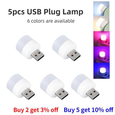 5 pezzi Mini USB Plug Lampada 5V Super Bright Protezione degli occhi Luce del libro Computer Mobile Power Ricarica USB Piccola luce notturna a LED rotonda