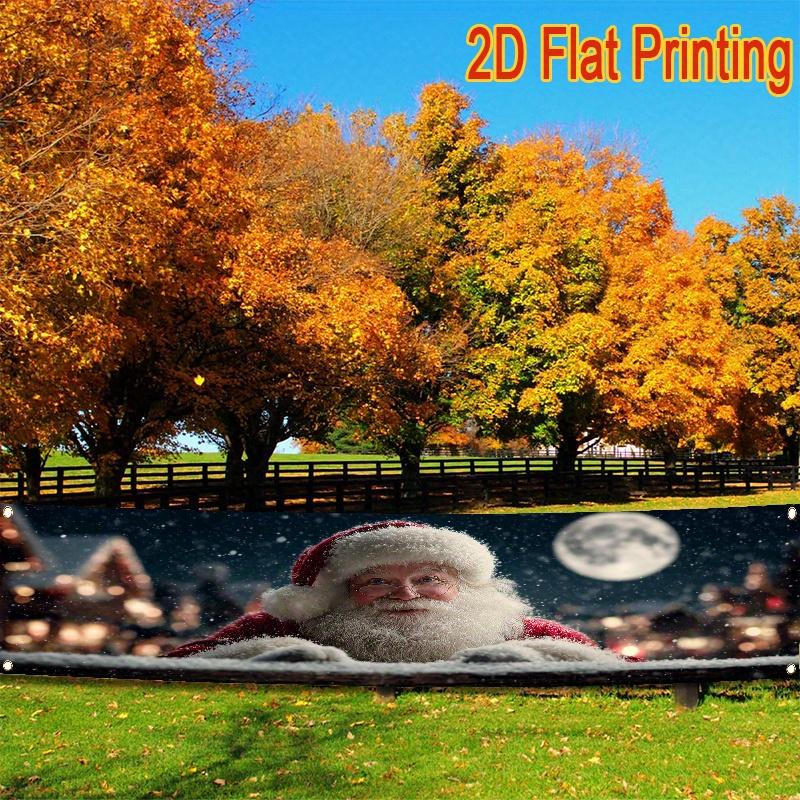 Noel Yard Banner, Santa Claus Lying on the Fence, winter lawn wall outdoor decor