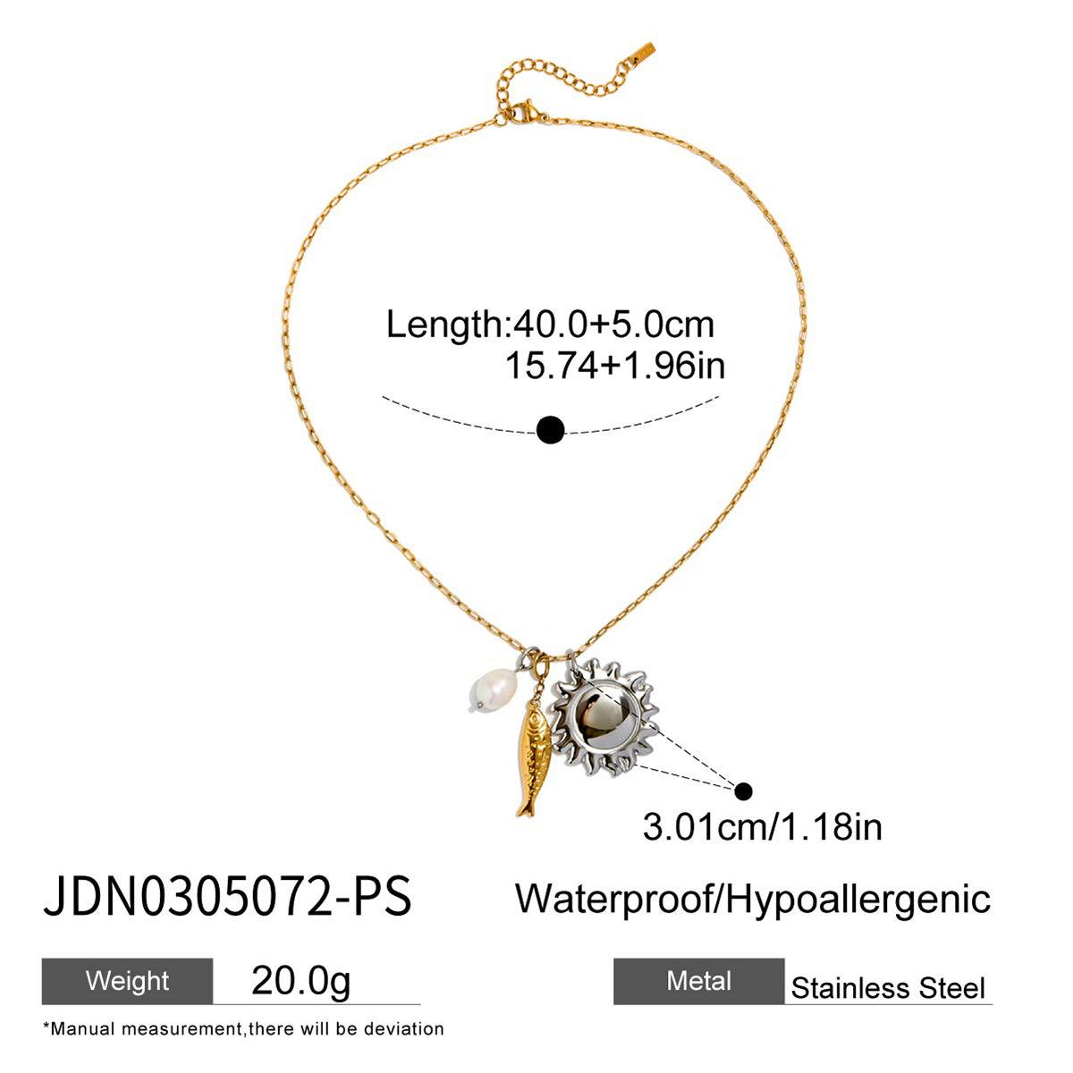 Design Ocean Wind 18K Gold, Freshwater Pearl Gold Silver Color Matching Sunfish Pendant Necklace