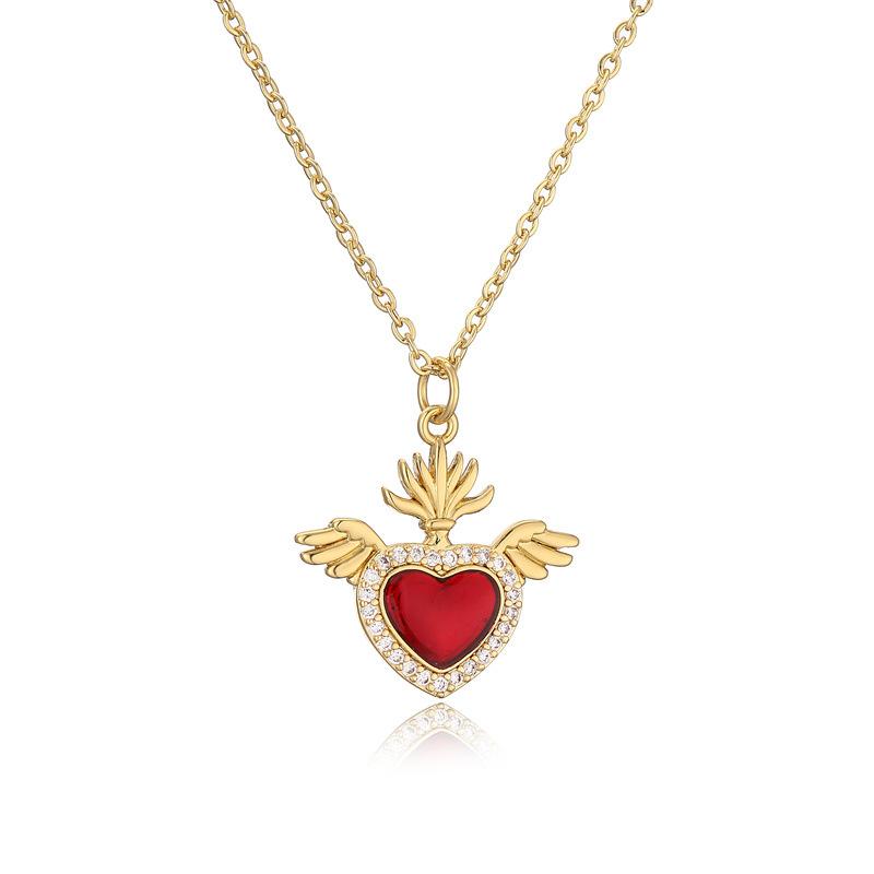 Love Wings Pendant Necklace for Women, European and American INS Fashion Versatile, Copper Plated Real Gold Zircon Drip Oil