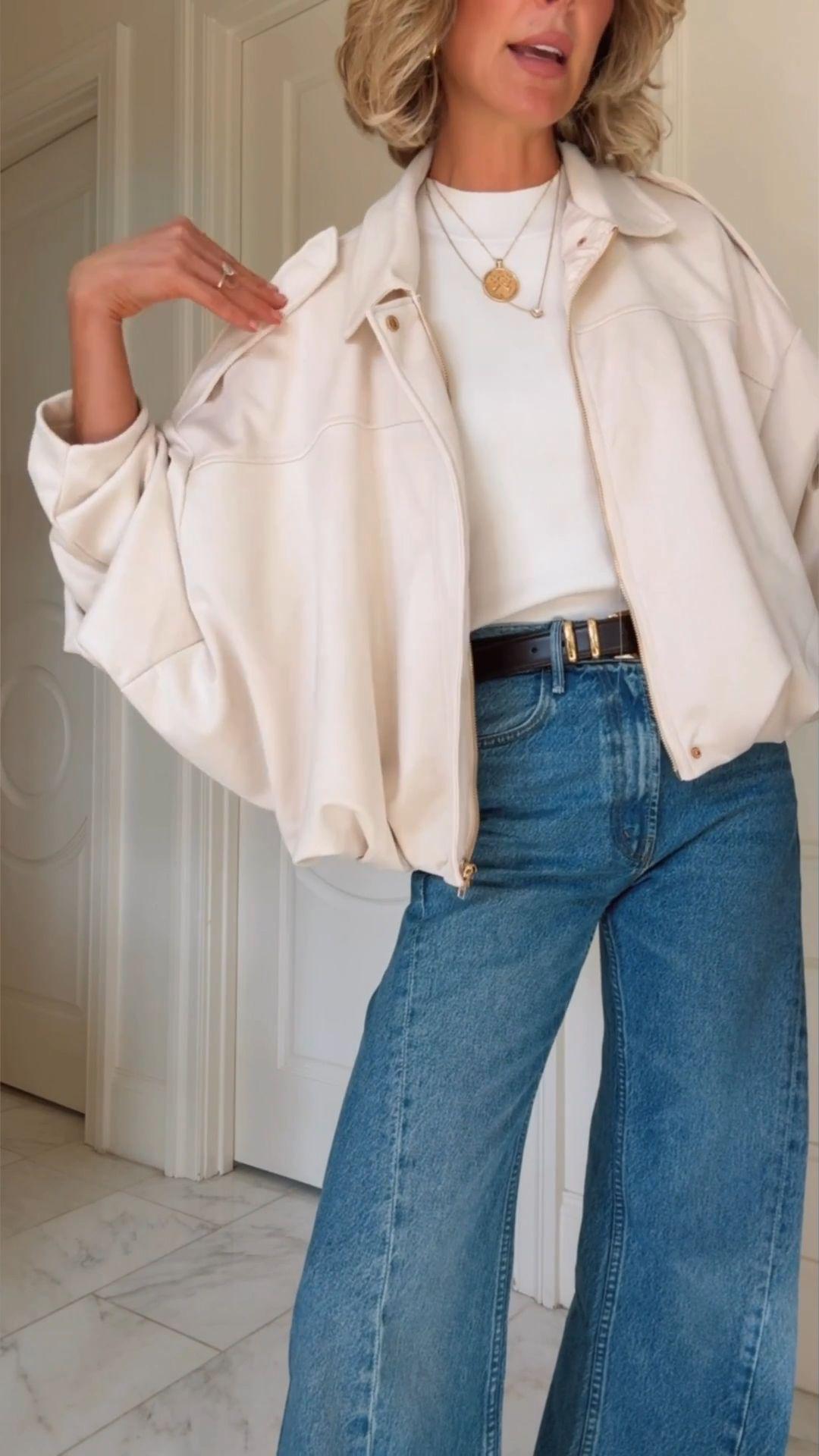 

Loose Batwing Sleeve Suede Jacket for Women - Autumn Fashion S білий
