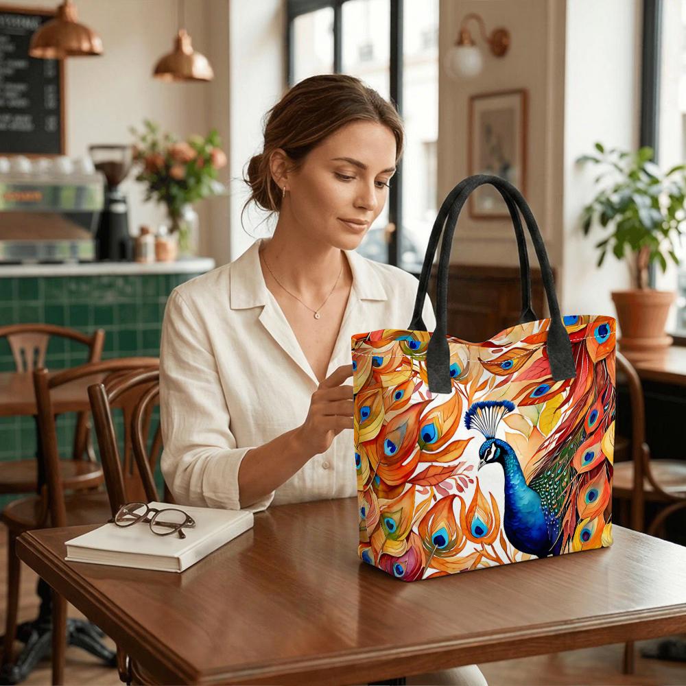  Watercolor Peacock Print Women Tote Bag Casual Large Capacity Daily Shopping Handbag