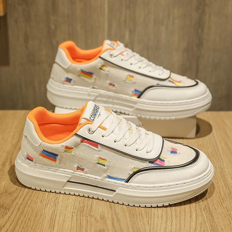 Men's Canvas Shoes Men's Outdoor Casual Shoes Canvas Breathable Comfort White Lace Up Thick Soled Skateboard Shoes Autumn