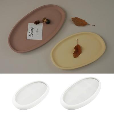 DIY Crystal Epoxy Silicone Molds Gypsum Cement Round Oval Tray Storage Tray Tea Plate Creative Mirror Silicone Mold For Resin