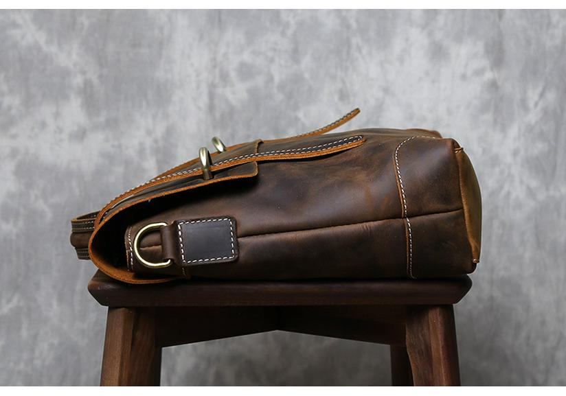 Men's Retro Genuine Leather Crossbody Messenger Bag - Handmade Crazy Horse Cowhide Briefcase